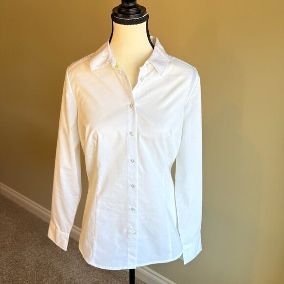 Reitmans white crisp tailored long sleeved cuffed buttoned up blouse Size 9 - Picture 1 of 12